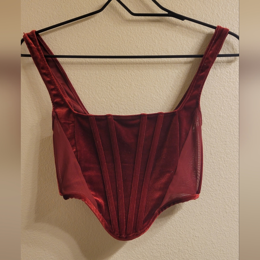 Elegant Velvet Red Corset Top